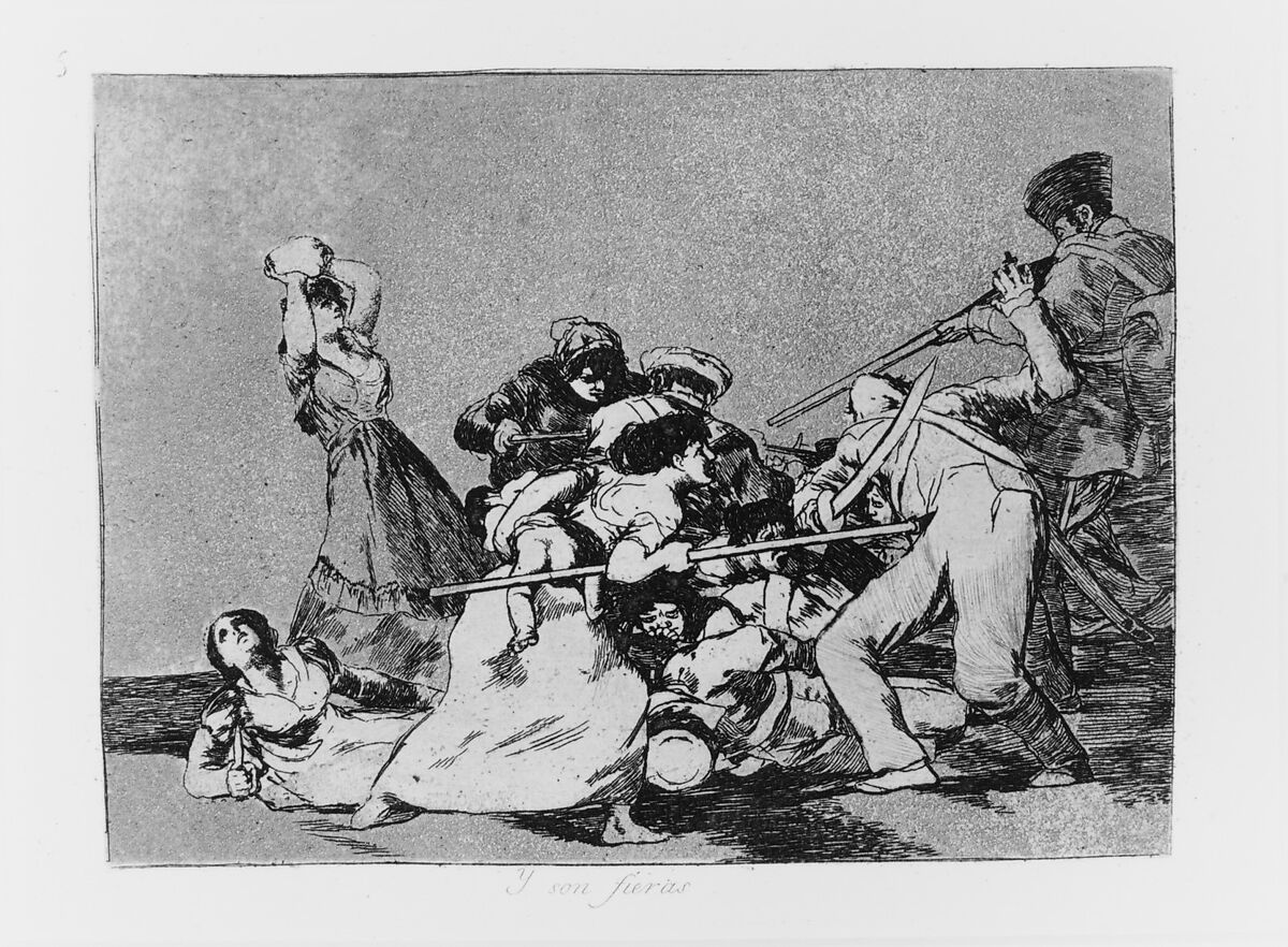 Plate 5 from "The Disasters of War" (Los Desastres de la Guerra): 'And they are like wild beasts' (Y son fieras), Goya (Francisco de Goya y Lucientes) (Spanish, Fuendetodos 1746–1828 Bordeaux), Etching, burnished aquatint, drypoint