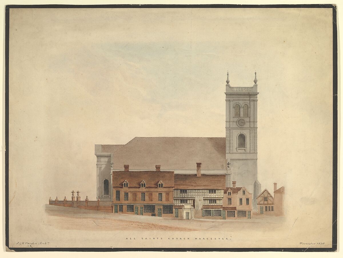 All Saints Church, Worcester, Richard Varden (British, 1812–1873 Peopleton, Worcestershire), Watercolor and pen and ink 
