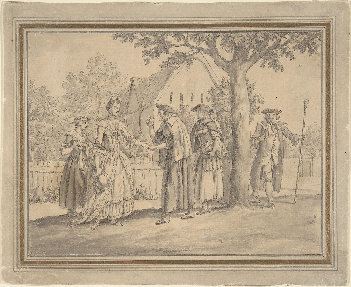 Drawing for a book illustration, Samuel Wale (British, Great Yarmouth, Norfolk 1721–1786 London), Pen and brown ink, brush and gray wash 