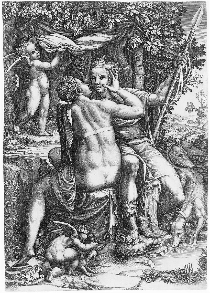 Venus and Adonis, Giorgio Ghisi (Italian, Mantua ca. 1520–1582 Mantua), Engraving