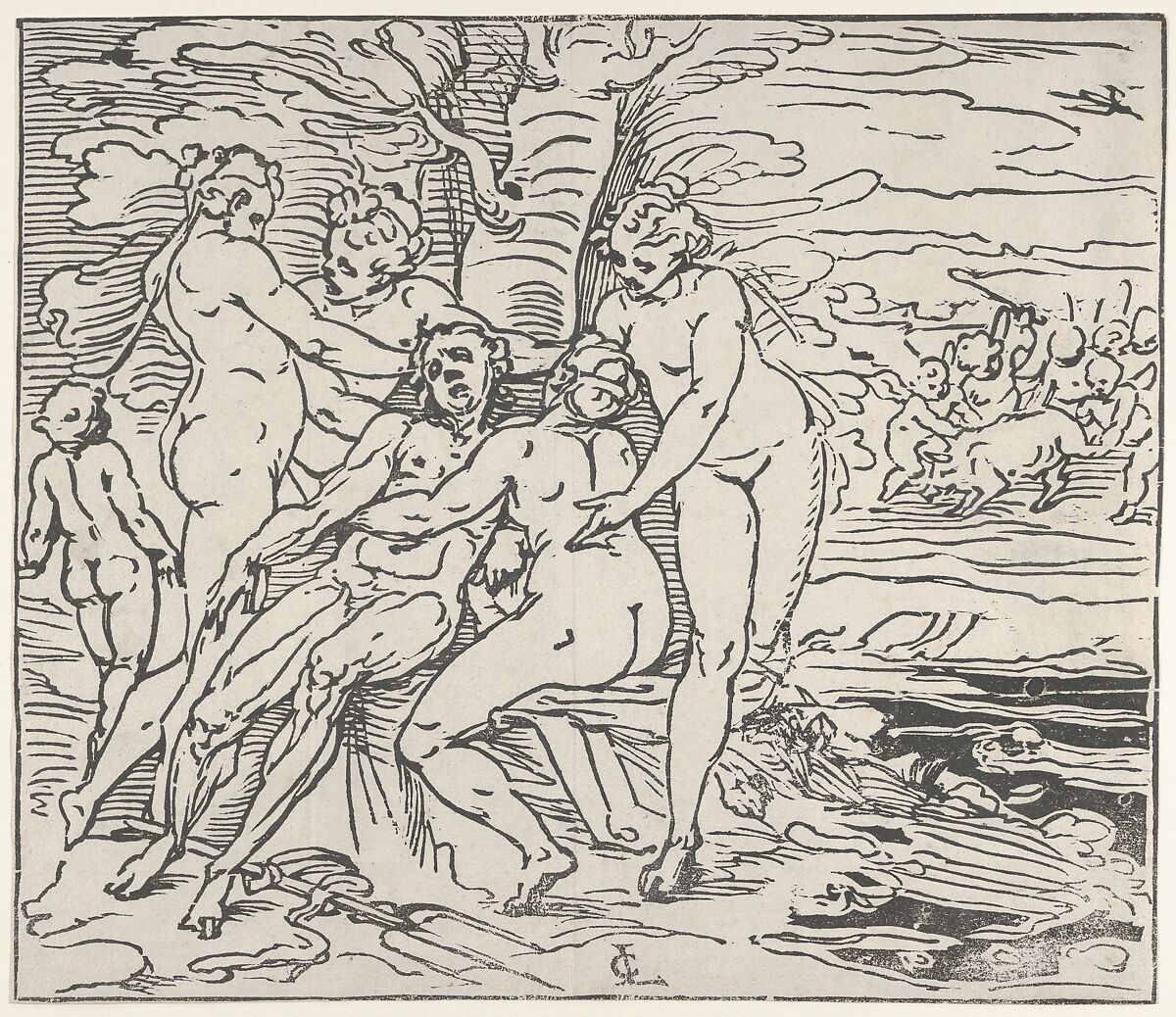 Venus and the Nymphs Lamenting the Death of Adonis, Luca Cambiaso (Italian, Moneglia 1527–1585 Madrid), Woodcut 