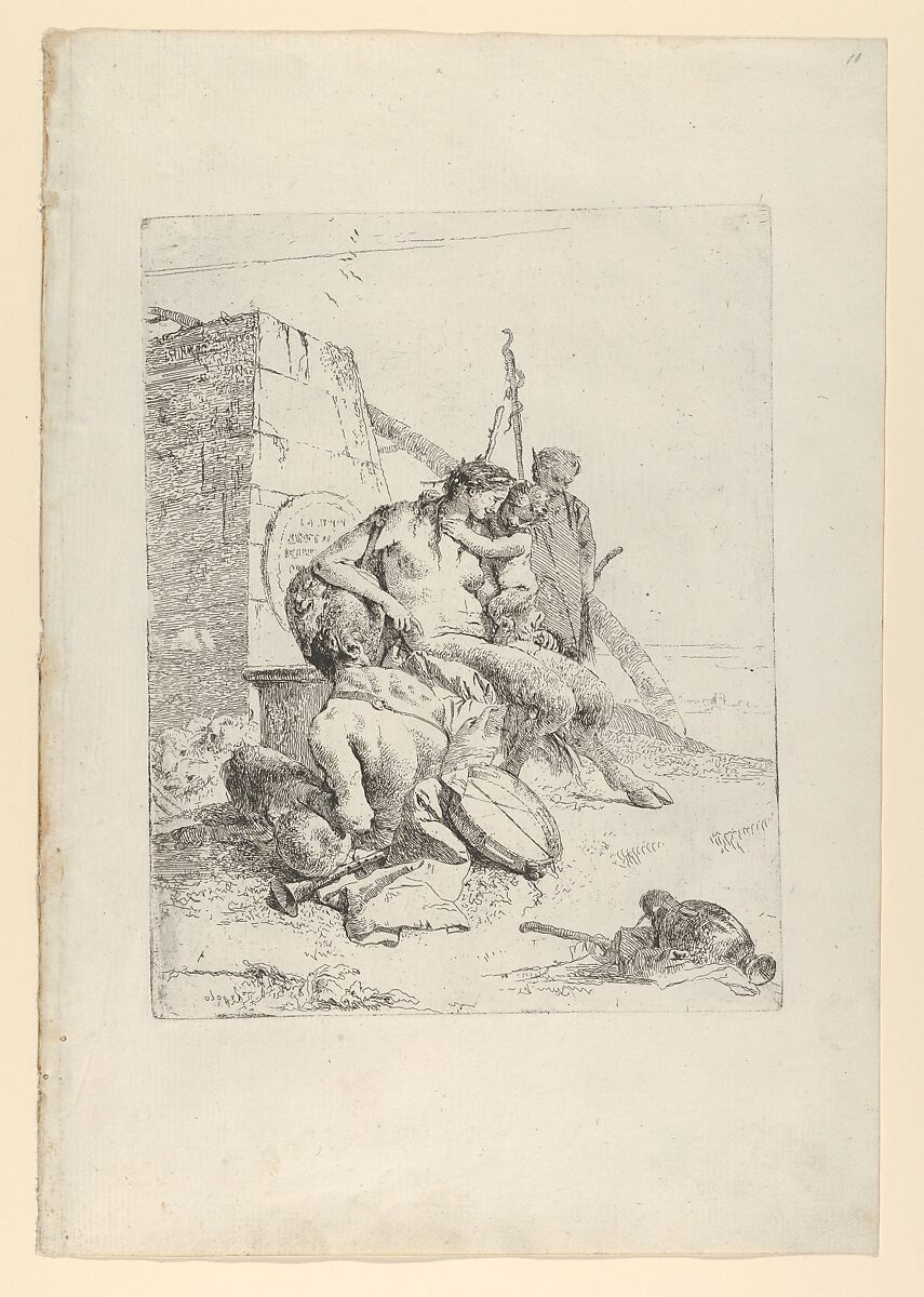 Satyr Family with the Obelisk, from the Scherzi, Giovanni Battista Tiepolo (Italian, Venice 1696–1770 Madrid), Etching 