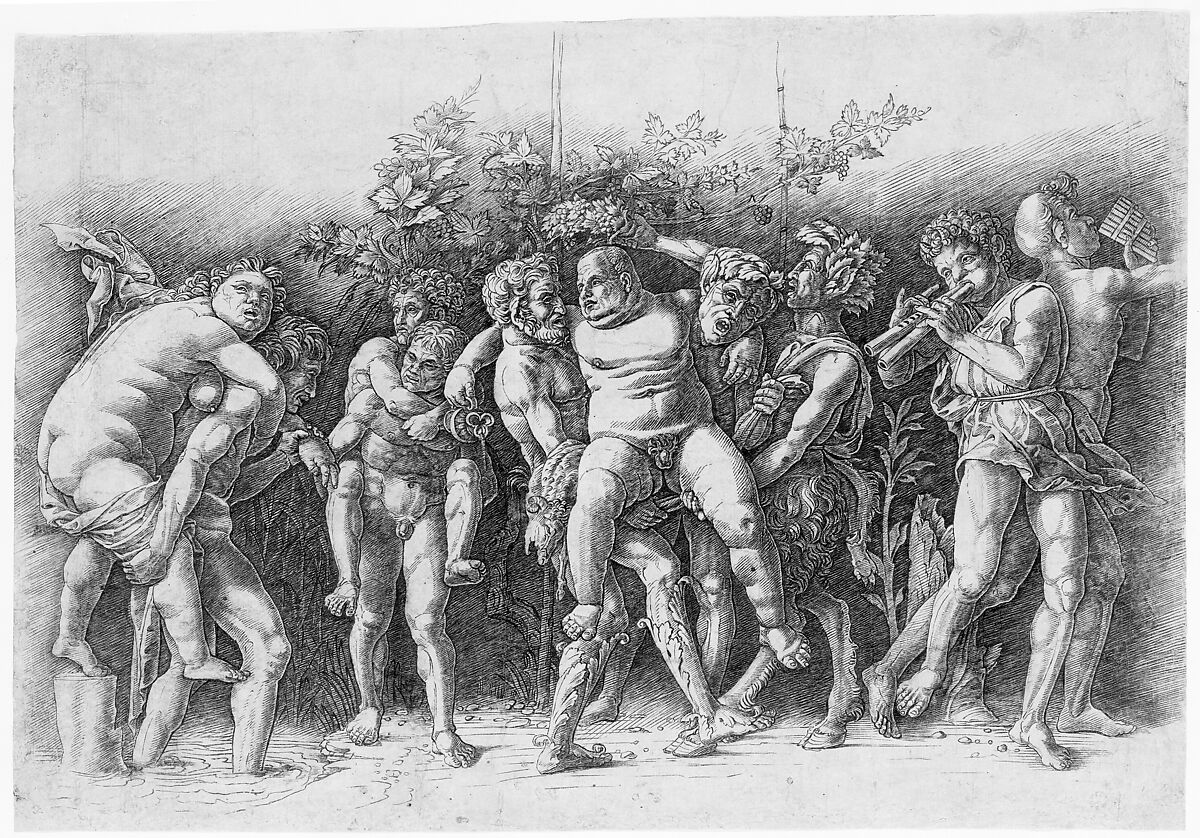 Bacchanal with Silenus, Andrea Mantegna (Italian, Isola di Carturo 1430/31–1506 Mantua), Engraving with drypoint