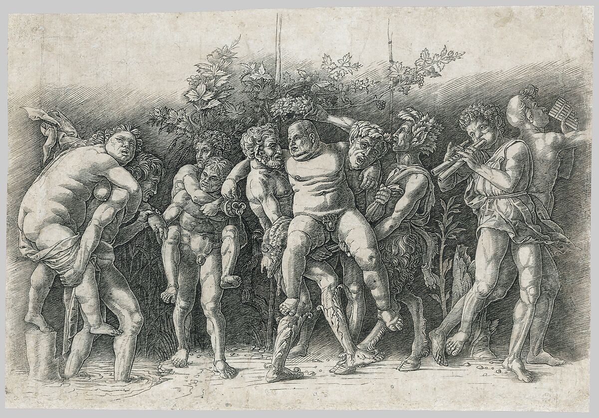 Bacchanal with Silenus, Andrea Mantegna (Italian, Isola di Carturo 1430/31–1506 Mantua), Engraving with drypoint