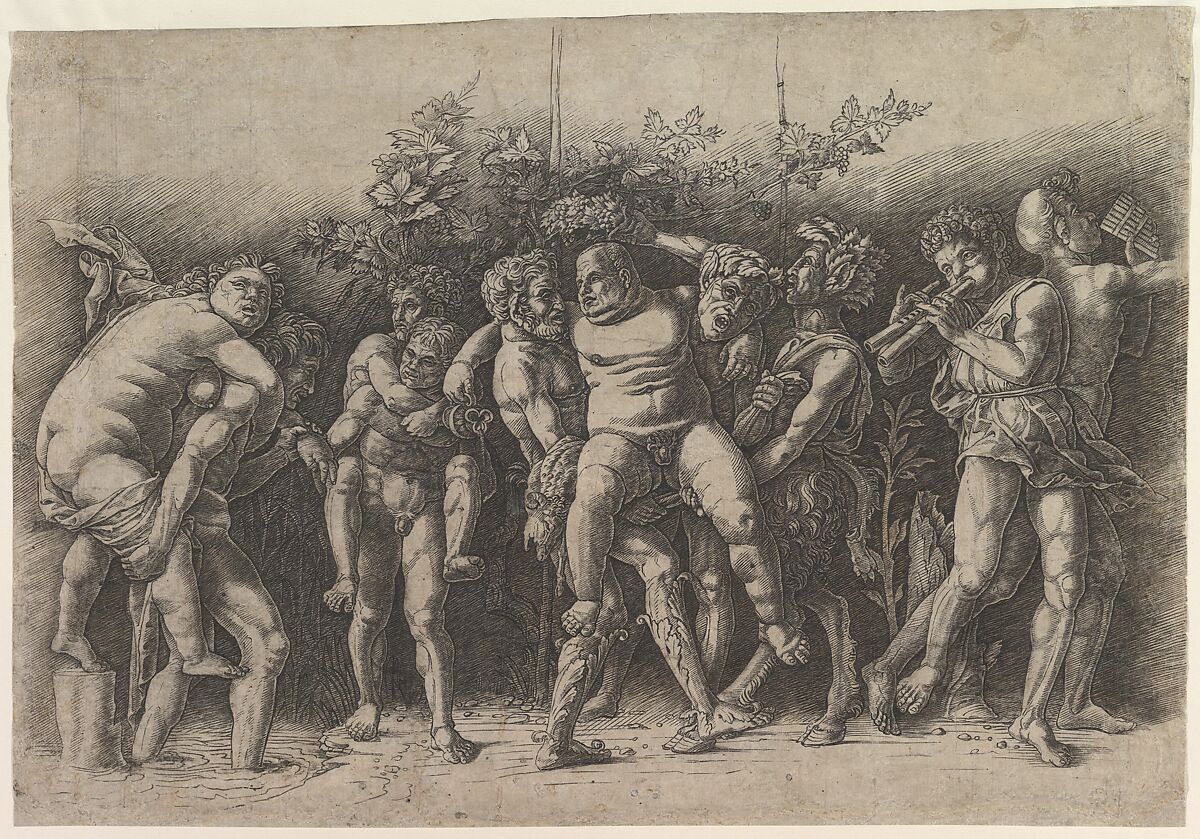 Bacchanal with Silenus, Andrea Mantegna (Italian, Isola di Carturo 1430/31–1506 Mantua), Engraving with drypoint 
