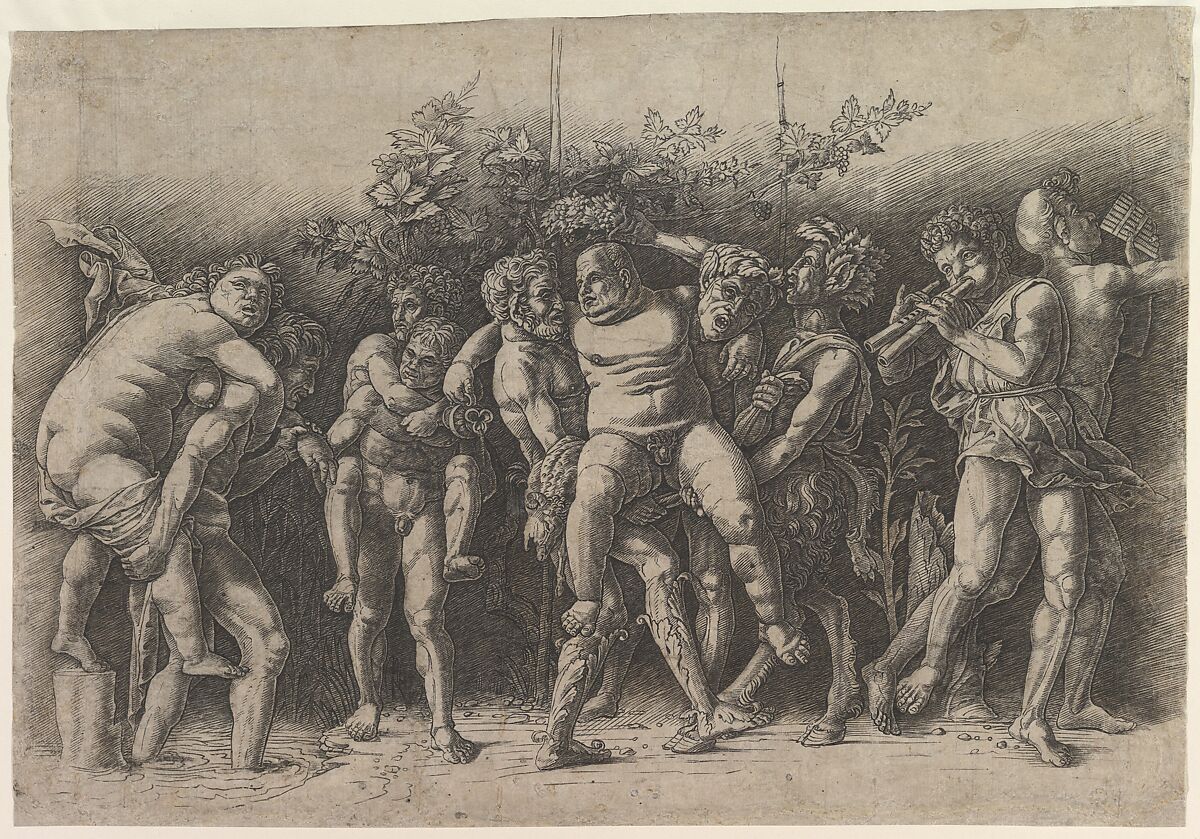 Bacchanal with Silenus, Andrea Mantegna  Italian, Engraving with drypoint