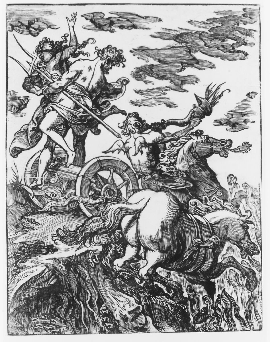 Rape of Persephone with Pluto on horseback at right, Giuseppe Scolari (Italian, active Venice, 1562–1607), Woodcut