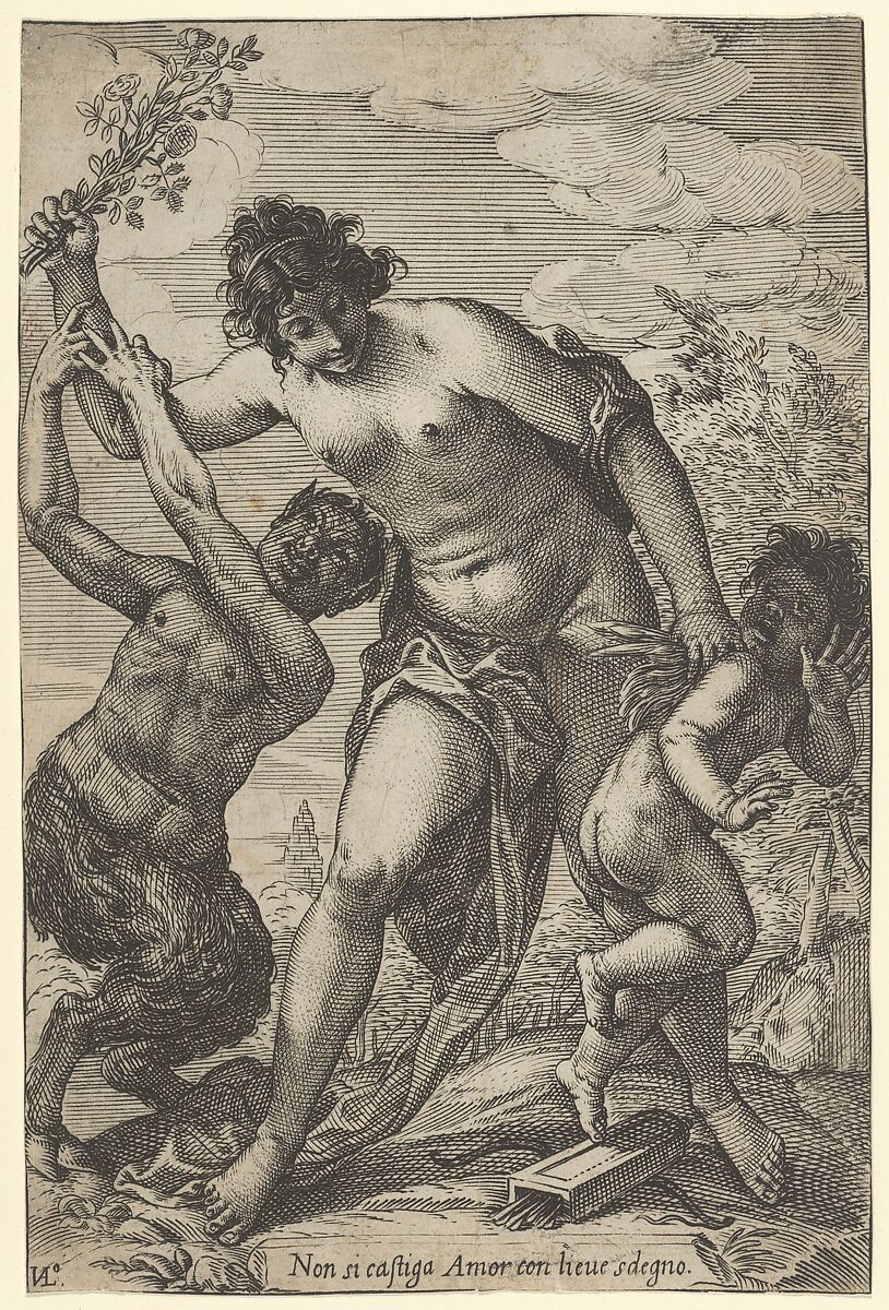 Venus Whipping Cupid with Roses, Giovanni Luigi Valesio (Italian, 1583–1633), Engraving 