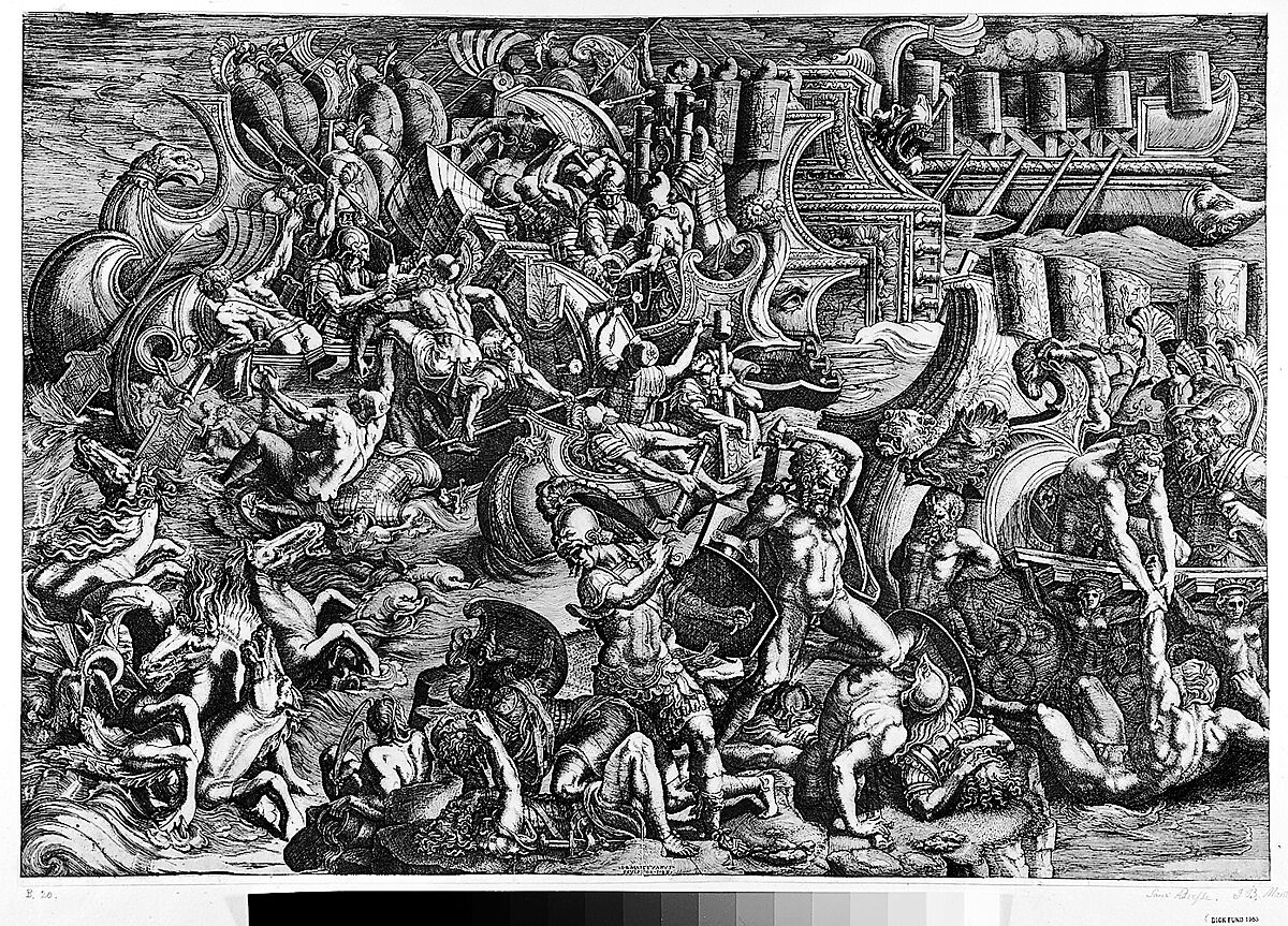 The Trojans repulsing the Greeks, Giovanni Battista Scultori (Italian, 1503–1575), Engraving