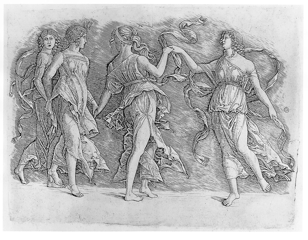 Four Dancing Muses, Gian Marco Cavalli (Italian, ca. 1454–after 1508, activity documented 1475–1508), Engraving