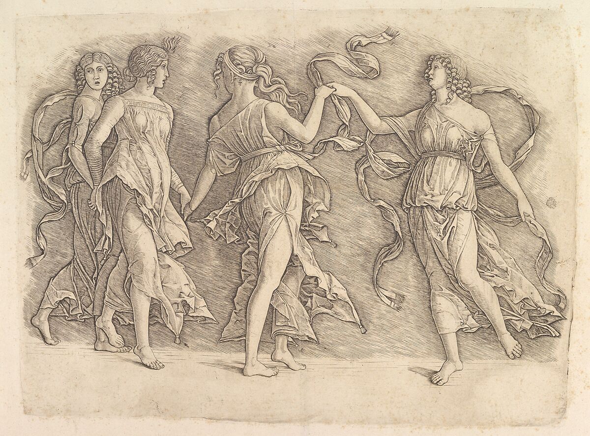 Four Dancing Muses, Gian Marco Cavalli (Italian, ca. 1454–after 1508, activity documented 1475–1508), Engraving 