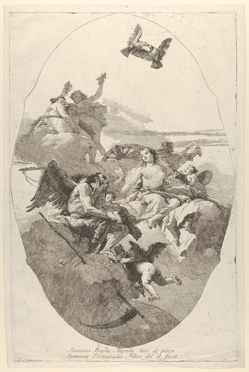 Venus entrusting Cupid to Time, Giovanni Domenico Tiepolo (Italian, Venice 1727–1804 Venice), Etching; second state of three (Succi) 
