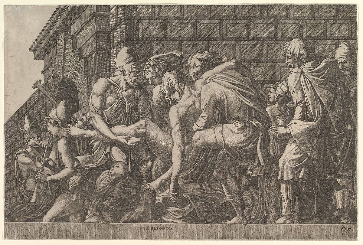 The Wounded Paris Carried from the Field of Battle, Master FG (Italian, active mid-16th century), Engraving 