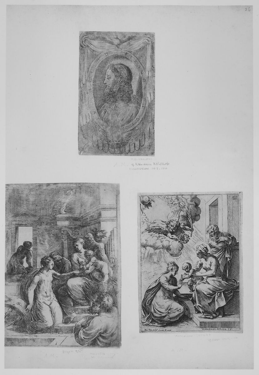 Mariette Album, Assembled by Pierre Jean Mariette (French, Paris 1694–1774 Paris), Album with eighteenth century binding, containing etchings and engravings, some on colored paper, some on hand-colored paper with white highlighting.