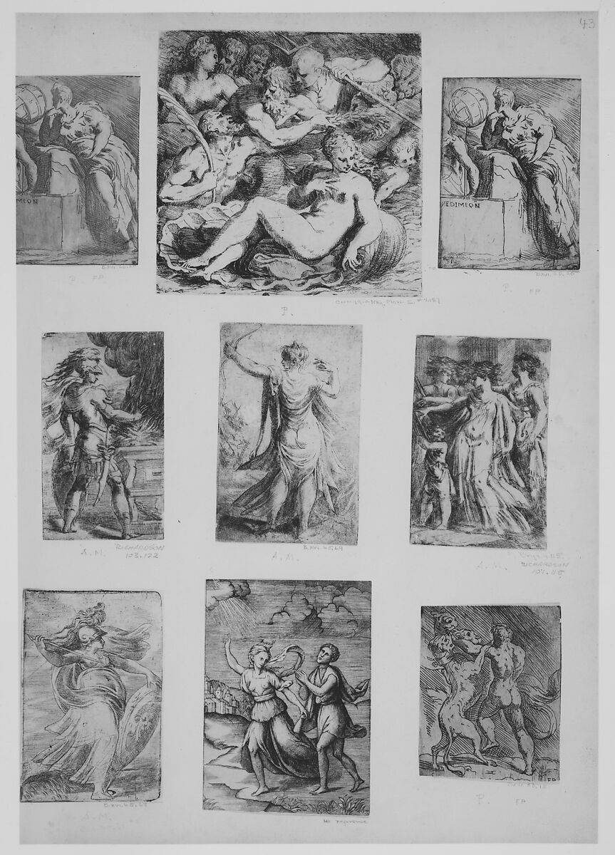 Mariette Album, Assembled by Pierre Jean Mariette (French, Paris 1694–1774 Paris), Album with eighteenth century binding, containing etchings and engravings, some on colored paper, some on hand-colored paper with white highlighting.