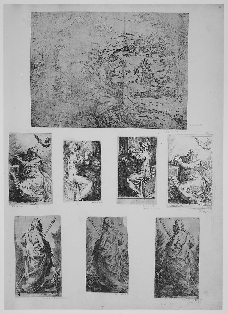 Mariette Album, Assembled by Pierre Jean Mariette (French, Paris 1694–1774 Paris), Album with eighteenth century binding, containing etchings and engravings, some on colored paper, some on hand-colored paper with white highlighting.