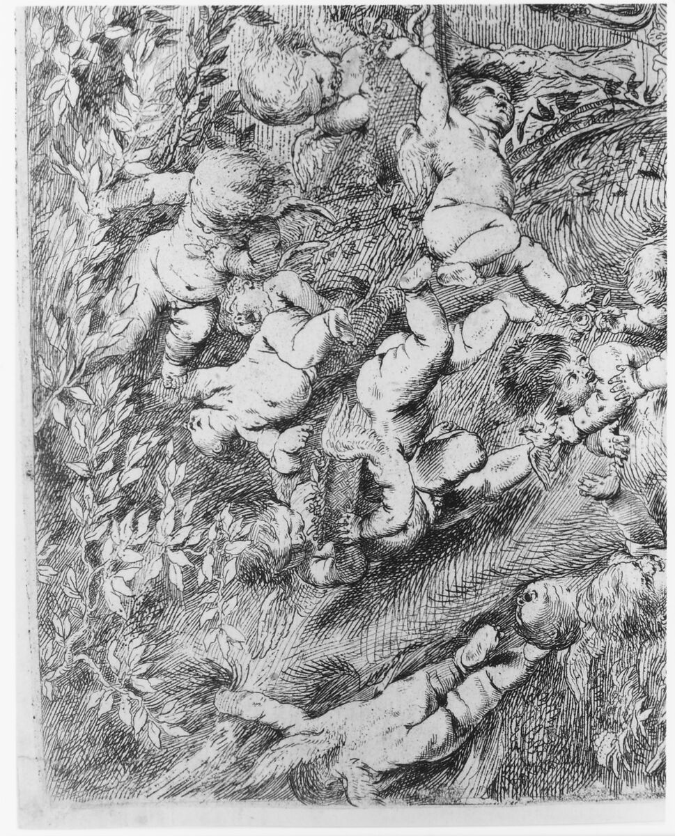 The Garden of Venus who reclines in the centre before a term of Pan and surrounded by cupids, Pietro Testa (Italian, Lucca 1612–1650 Rome), Etching