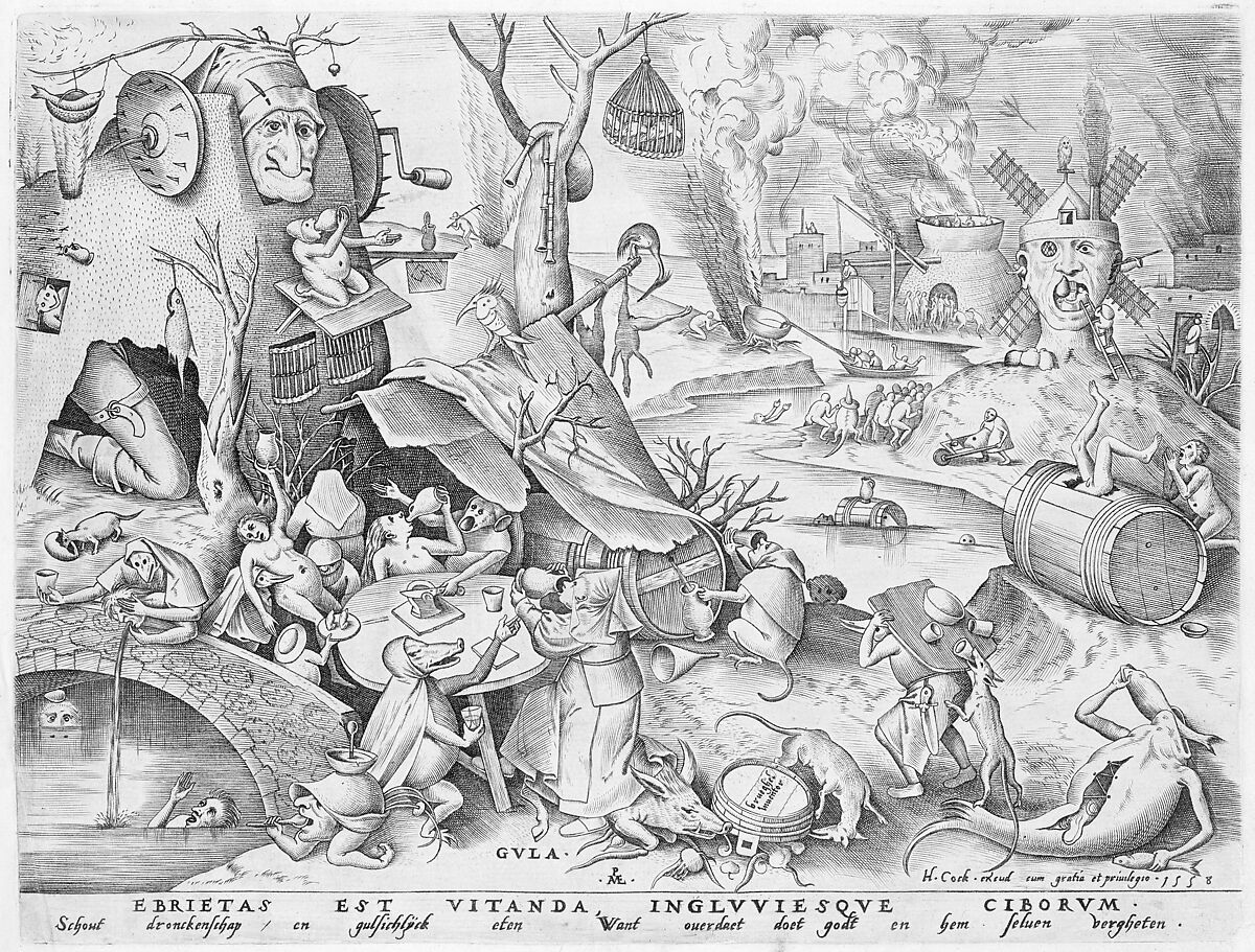 Gluttony (Gula) from The Seven Deadly Sins, After Pieter Bruegel the Elder (Netherlandish, Breda (?) ca. 1525–1569 Brussels), Engraving
