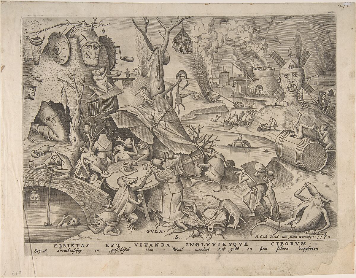 Gluttony (Gula) from The Seven Deadly Sins, After Pieter Bruegel the Elder (Netherlandish, Breda (?) ca. 1525–1569 Brussels), Engraving 