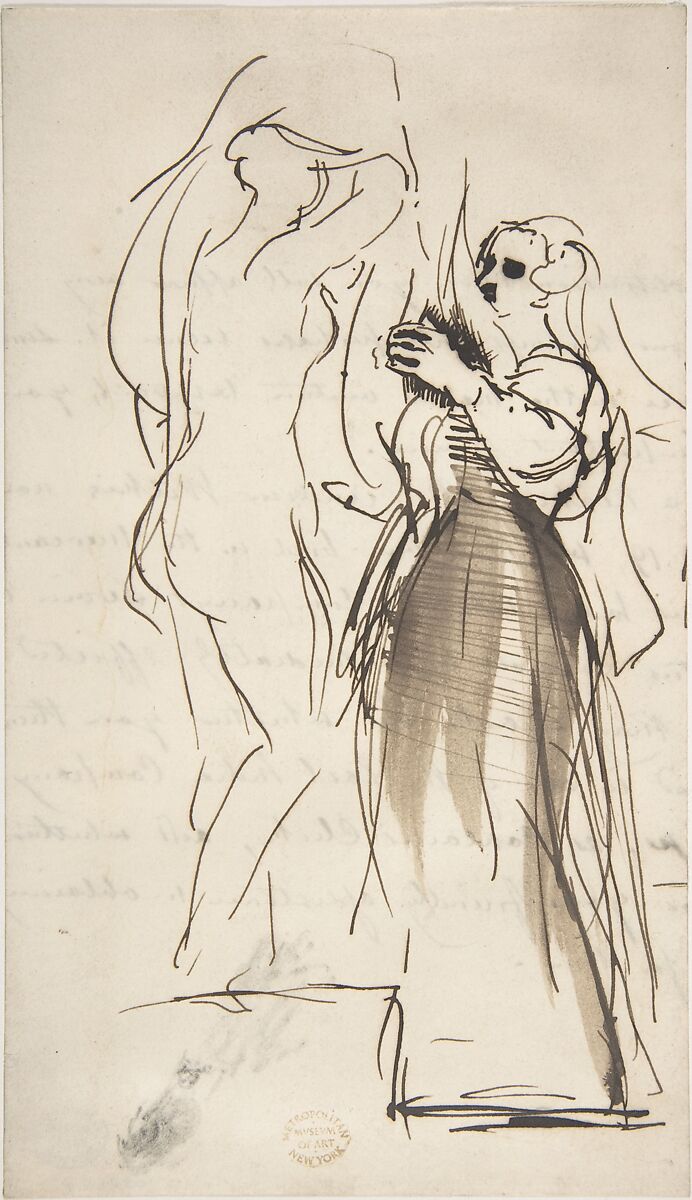Studies for "The Bride at Her Toilet on the Day of Her Wedding", Sir David Wilkie (British, Cults, Scotland 1785–1841 off Gibraltar), Pen and brown ink, brush and brown wash 