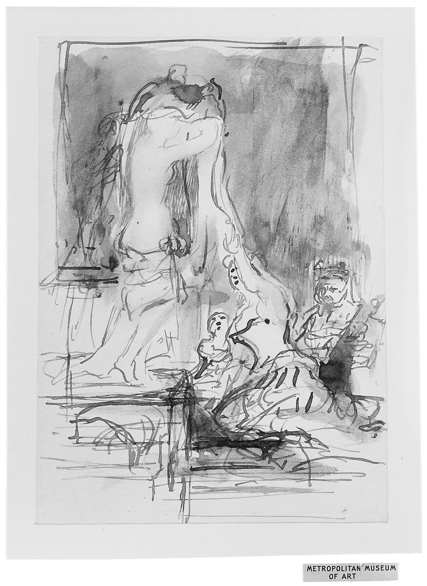 Study for "The Bride at Her Toilet on the Day of Her Wedding", Sir David Wilkie (British, Cults, Scotland 1785–1841 off Gibraltar), Pen and brown ink, brush and brown wash