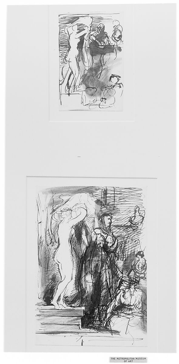 Studies for "The Bride at Her Toilet on the Day of Her Wedding", Sir David Wilkie (British, Cults, Scotland 1785–1841 off Gibraltar), Pen and brown ink, brush and wash