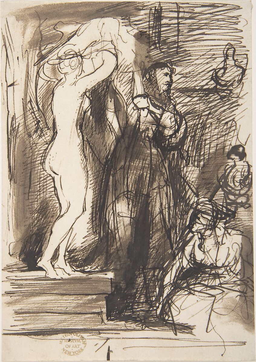 Studies for "The Bride at Her Toilet on the Day of Her Wedding", Sir David Wilkie (British, Cults, Scotland 1785–1841 off Gibraltar), Pen and brown ink, brush and wash