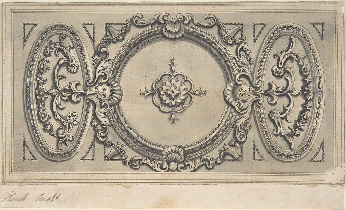 Design for a Staircase Ceiling, Isaac Ware (British, before 1704–1766 Hampstead), Pen and ink, brush and wash 