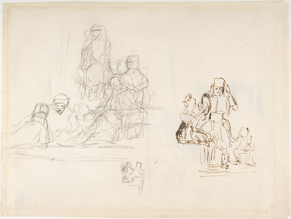 Studies of two groups of Turkish figures, Sir David Wilkie (British, Cults, Scotland 1785–1841 off Gibraltar), Black chalk, pen, brown ink 