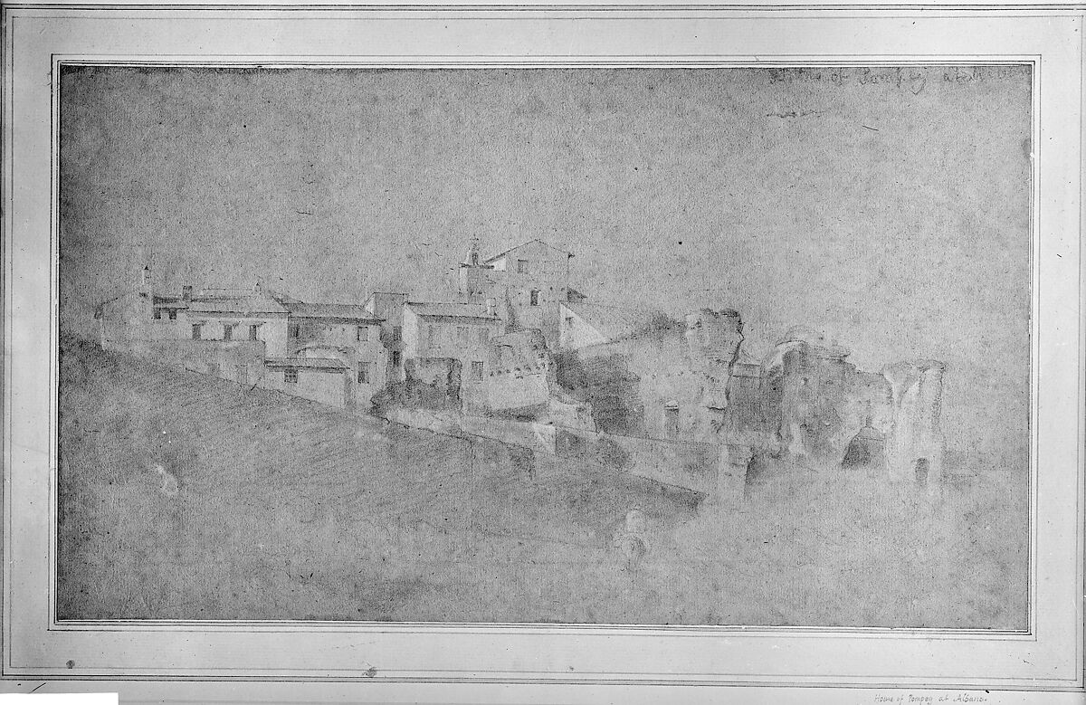 House of Pompey at Albano, Richard Wilson (British, Penegoes, Wales 1712/13–1782 Denbighshire, Wales), Black chalk touched with white chalk on gray paper