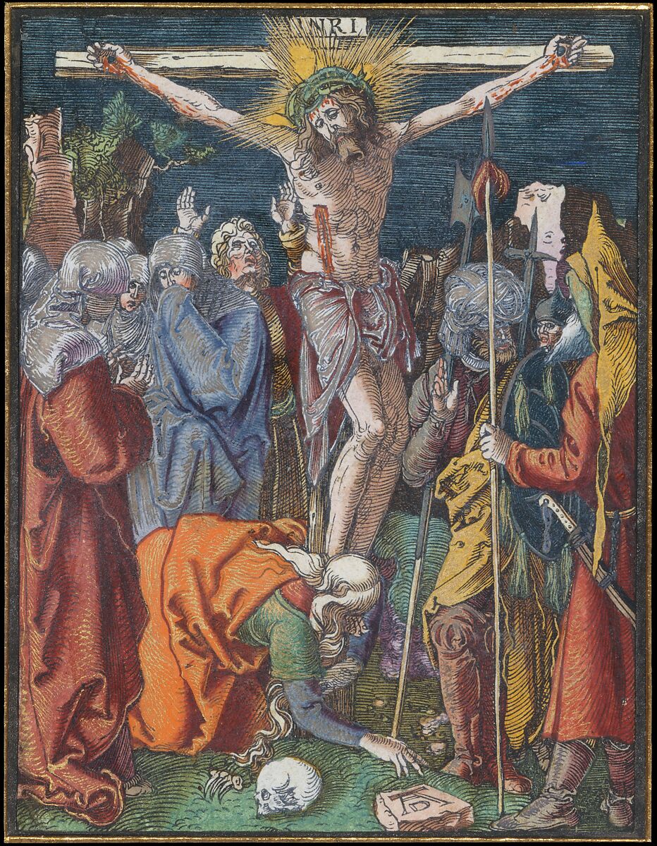 Crucifixion, from "The Small Woodcut Passion", Albrecht Dürer (German, Nuremberg 1471–1528 Nuremberg), Hand-colored woodcut