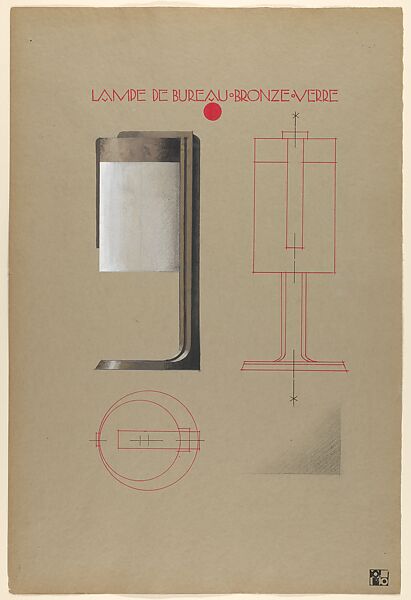 Design for a Desk Lamp, Paul-Emile Brandt (Swiss, La Chaux-des-Fonds 1883–1952 Paris), Graphite, pen and black and red ink, gouache, heightened with white 