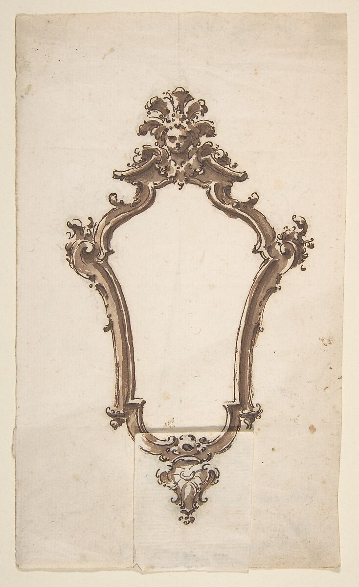 Design for a Frame in the Form of a Cartouche (Mirror?), Attributed to Giovanni Battista Natali III (Italian, Pontremoli, Tuscany 1698–1765 Naples), Pen and brown ink, brush and brown wash 