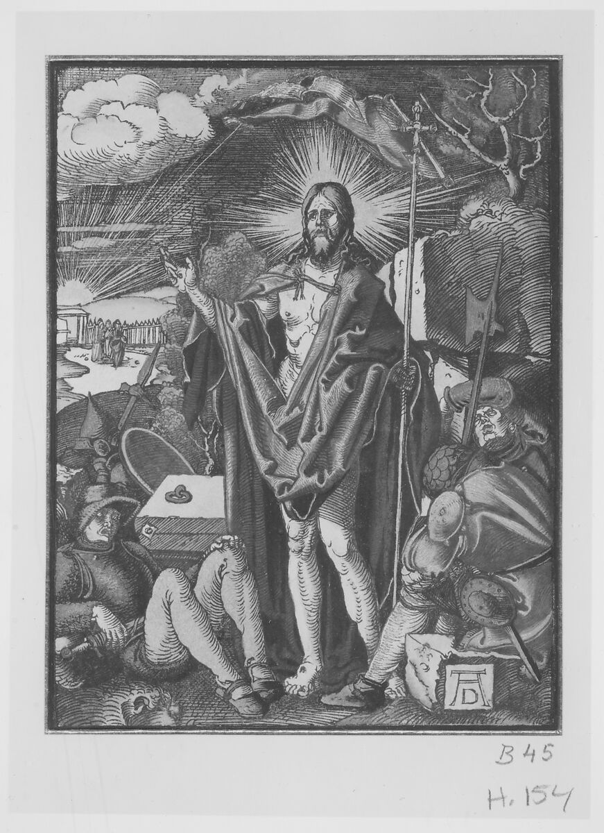 Resurrection, from "The Small Woodcut Passion", Albrecht Dürer (German, Nuremberg 1471–1528 Nuremberg), Hand-colored woodcut