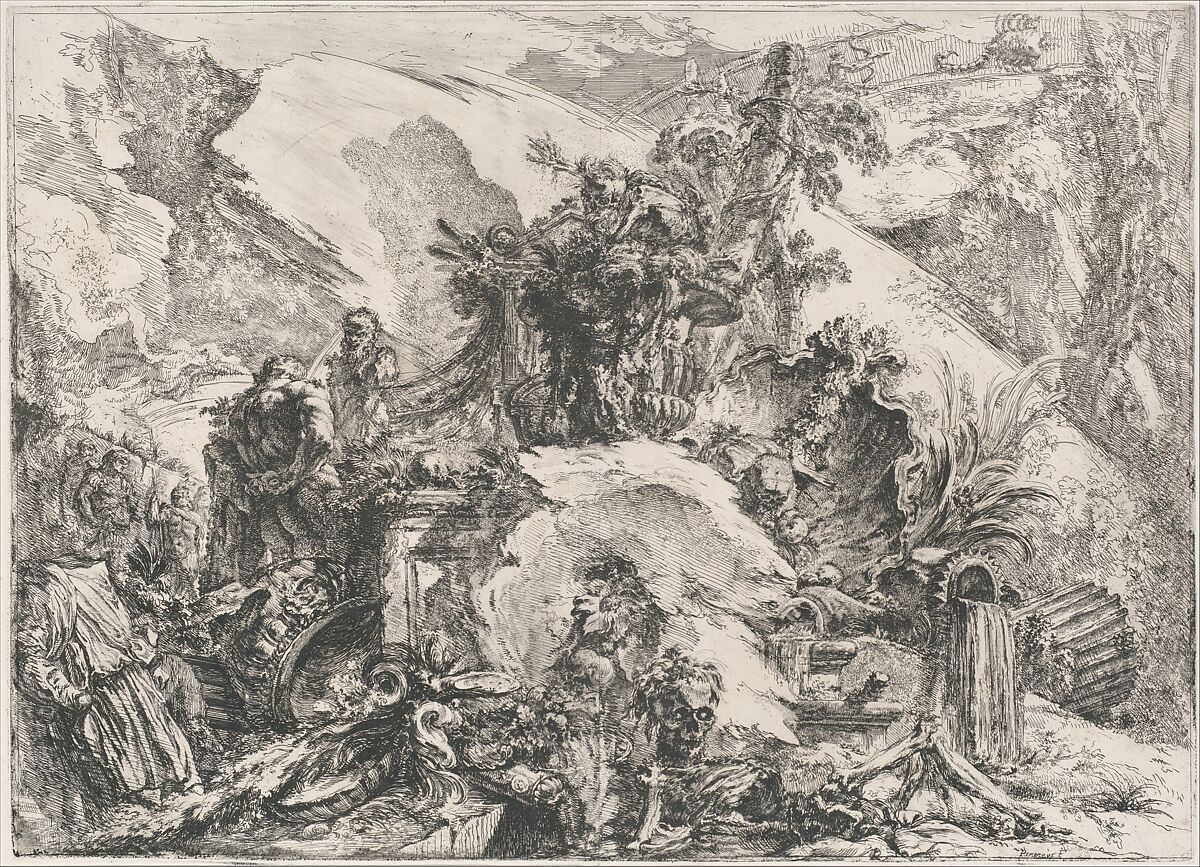 The Skeletons, from "Grotteschi" (Grotesques), Giovanni Battista Piranesi (Italian, Mogliano Veneto 1720–1778 Rome), Etching with engraving, drypoint, and burnishing; second state of five (Robison)