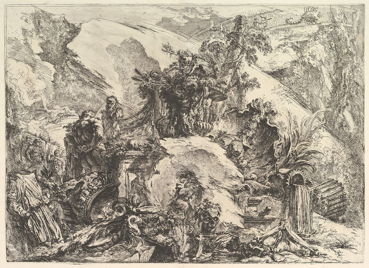 The Skeletons, from "Grotteschi" (Grotesques), Giovanni Battista Piranesi (Italian, Mogliano Veneto 1720–1778 Rome), Etching with engraving, drypoint, and burnishing; second state of five (Robison) 