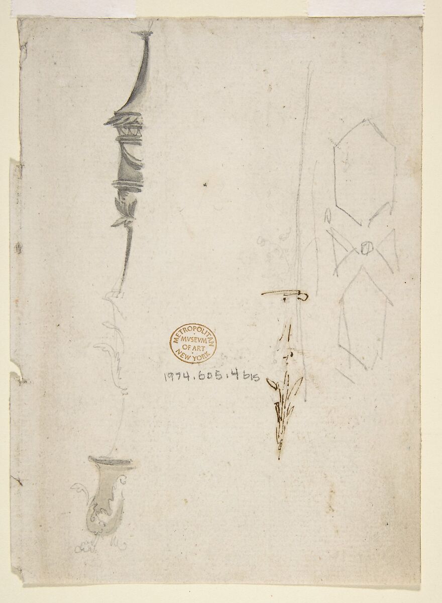 Fragmentary Sketches of Various Ornament, Attributed to Giovanni Battista Natali III (Italian, Pontremoli, Tuscany 1698–1765 Naples), Graphite, pen and brown ink, brush with brown and gray wash 