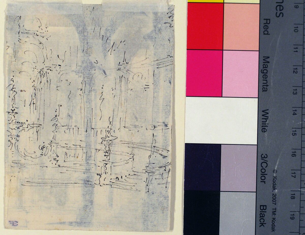 Design for Stage Set with a Circular Arcade (recto); Sketch for Stage Set with Circular Arcade (verso), Attributed to Giovanni Battista Natali III (Italian, Pontremoli, Tuscany 1698–1765 Naples), Pen and brown ink, brush and gray wash, over traces of graphite (recto); pen and brown ink (verso)