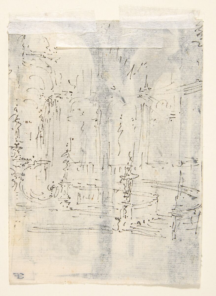 Design for Stage Set with a Circular Arcade (recto); Sketch for Stage Set with Circular Arcade (verso), Attributed to Giovanni Battista Natali III (Italian, Pontremoli, Tuscany 1698–1765 Naples), Pen and brown ink, brush and gray wash, over traces of graphite (recto); pen and brown ink (verso)