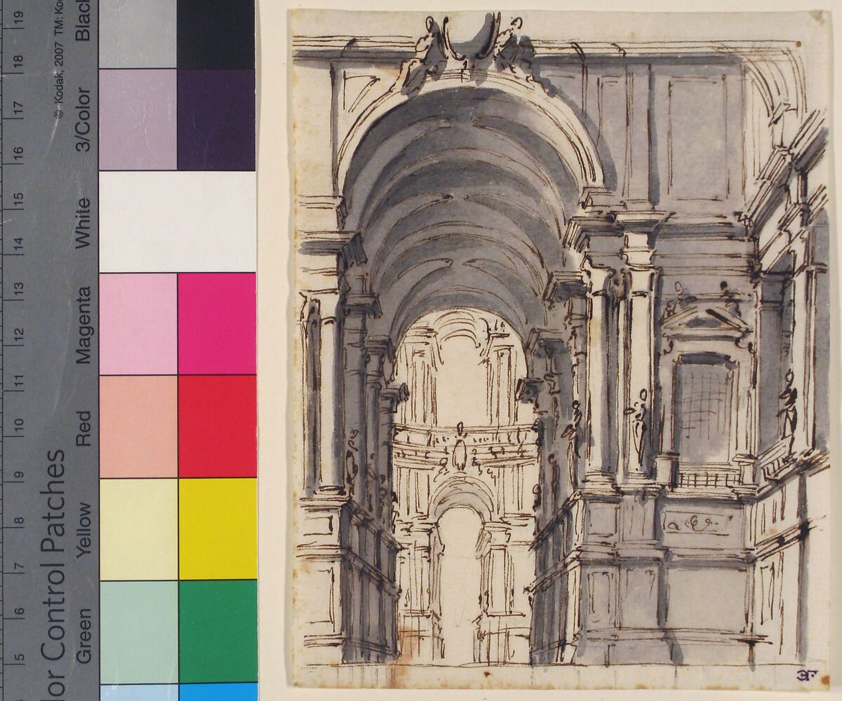 Design for Stage Set, Attributed to Giovanni Battista Natali III (Italian, Pontremoli, Tuscany 1698–1765 Naples), Pen and brown ink, brush and gray wash