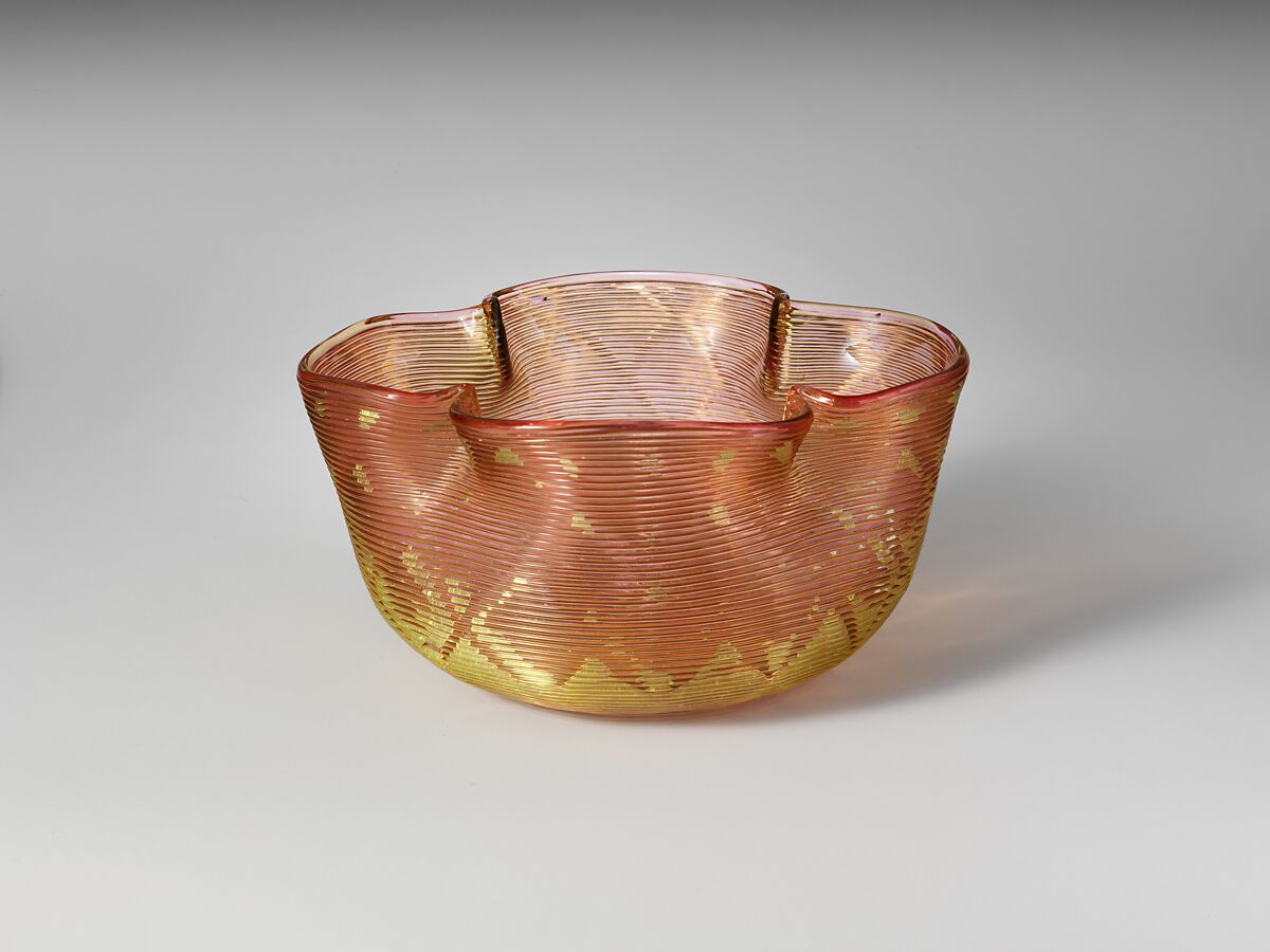 Finger Bowl, Possibly Boston &amp; Sandwich Glass Company (American, 1825–1888, Sandwich, Massachusetts), Blown amber glass with applied threaded decoration, American 
