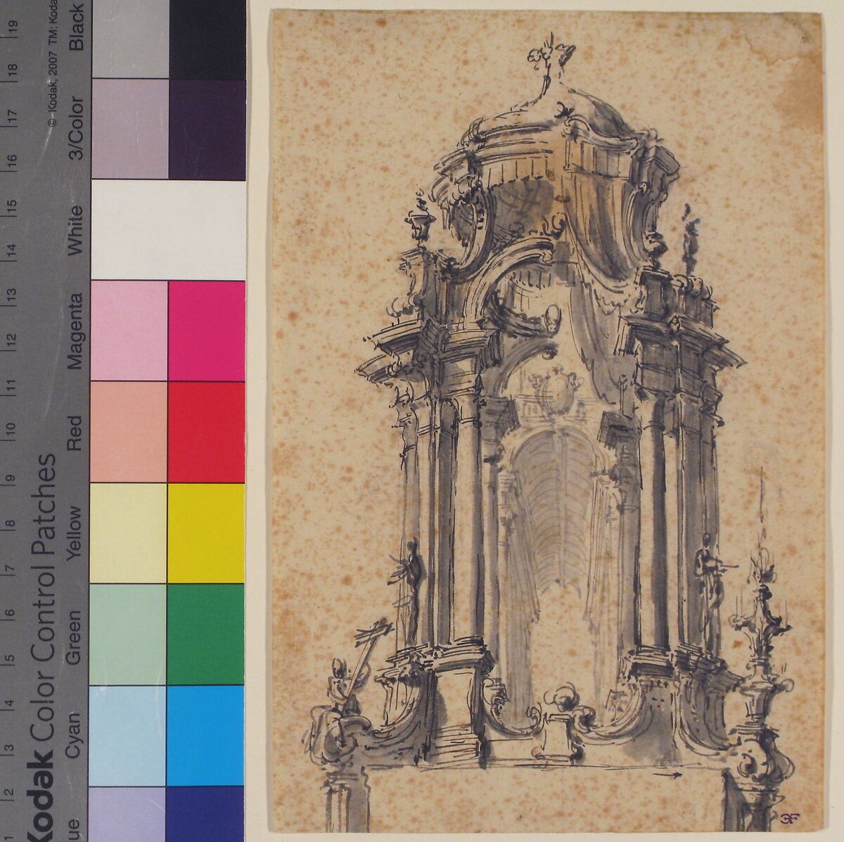 Design for Stage Set, Attributed to Giovanni Battista Natali III (Italian, Pontremoli, Tuscany 1698–1765 Naples), Pen and brown ink, brush and gray wash