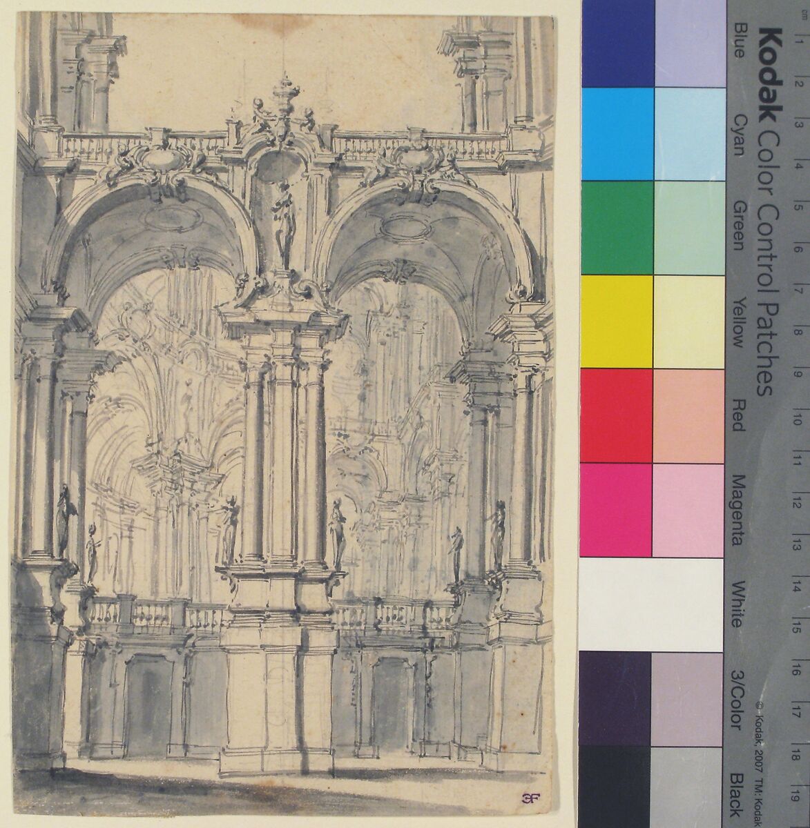 Design for Stage Set, Attributed to Giovanni Battista Natali III (Italian, Pontremoli, Tuscany 1698–1765 Naples), Pen and brown ink, brush and gray wash
