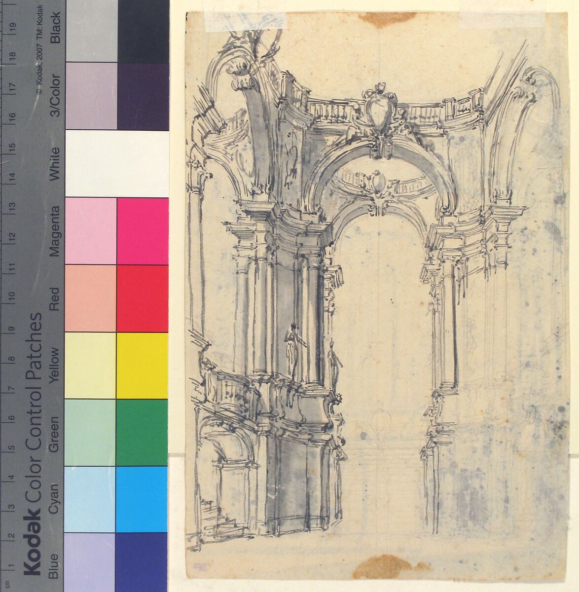 Design for Stage Set, Attributed to Giovanni Battista Natali III (Italian, Pontremoli, Tuscany 1698–1765 Naples), Pen and brown ink, brush and gray wash