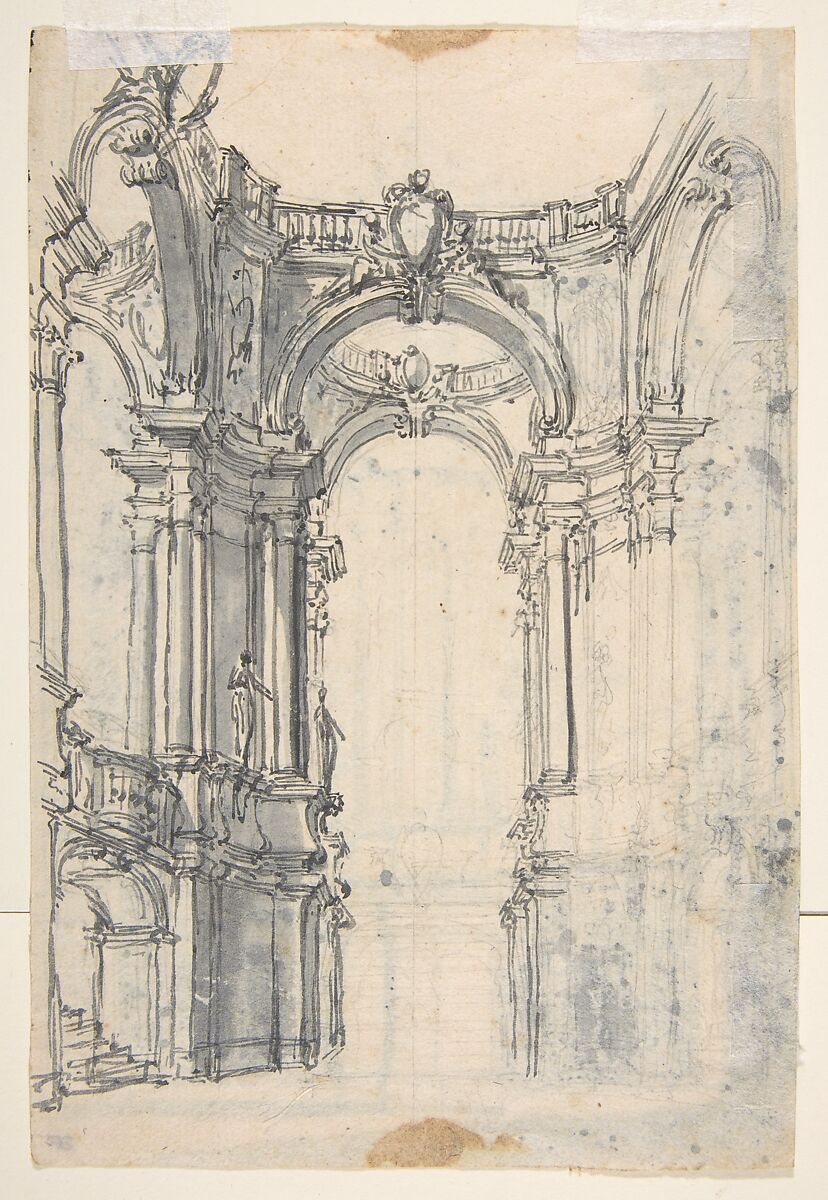 Design for Stage Set, Attributed to Giovanni Battista Natali III (Italian, Pontremoli, Tuscany 1698–1765 Naples), Pen and brown ink, brush and gray wash