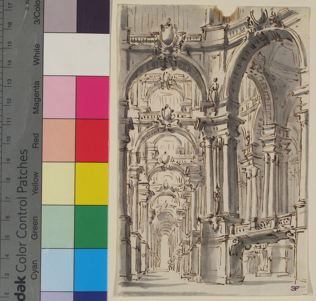 Design for Stage Set, Attributed to Giovanni Battista Natali III (Italian, Pontremoli, Tuscany 1698–1765 Naples), Pen and brown ink, brush and gray wash