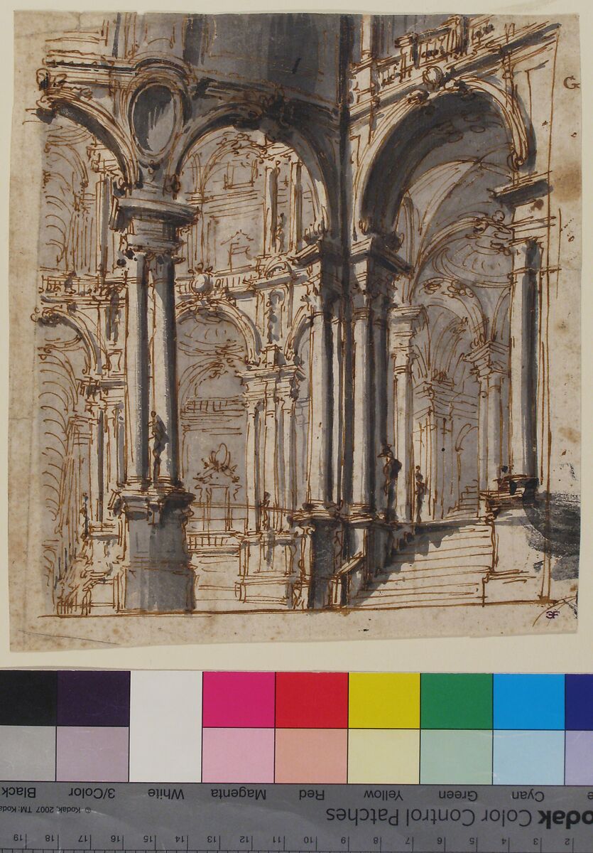 Design for Stage Set, Attributed to Giovanni Battista Natali III (Italian, Pontremoli, Tuscany 1698–1765 Naples), Pen and brown ink, brush and gray wash