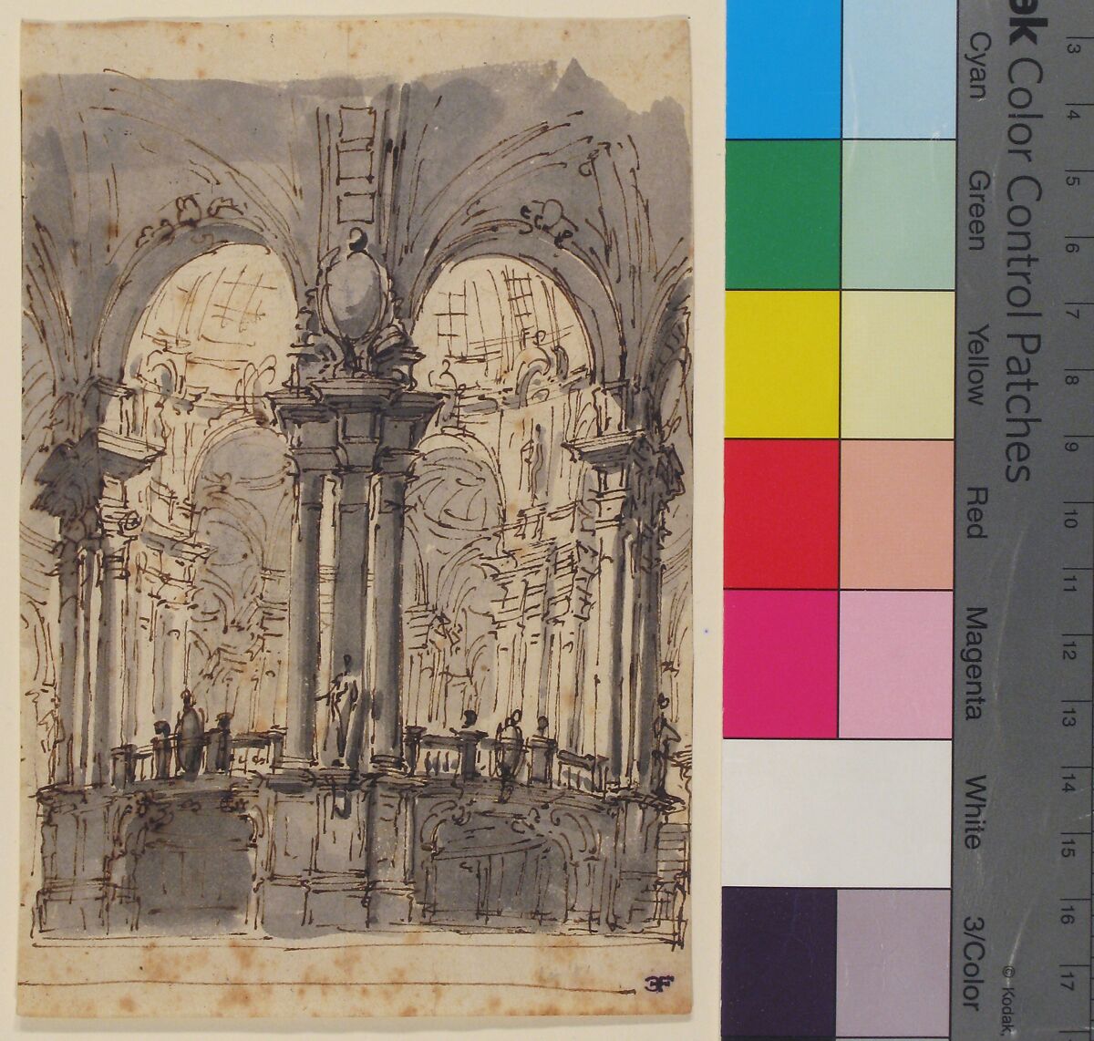 Design for Stage Set, Attributed to Giovanni Battista Natali III (Italian, Pontremoli, Tuscany 1698–1765 Naples), Pen and brown ink, brush and gray wash