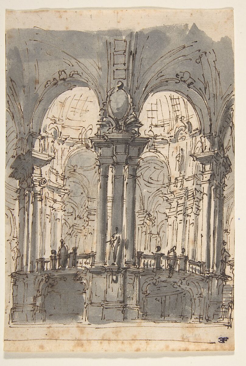 Design for Stage Set, Attributed to Giovanni Battista Natali III (Italian, Pontremoli, Tuscany 1698–1765 Naples), Pen and brown ink, brush and gray wash 