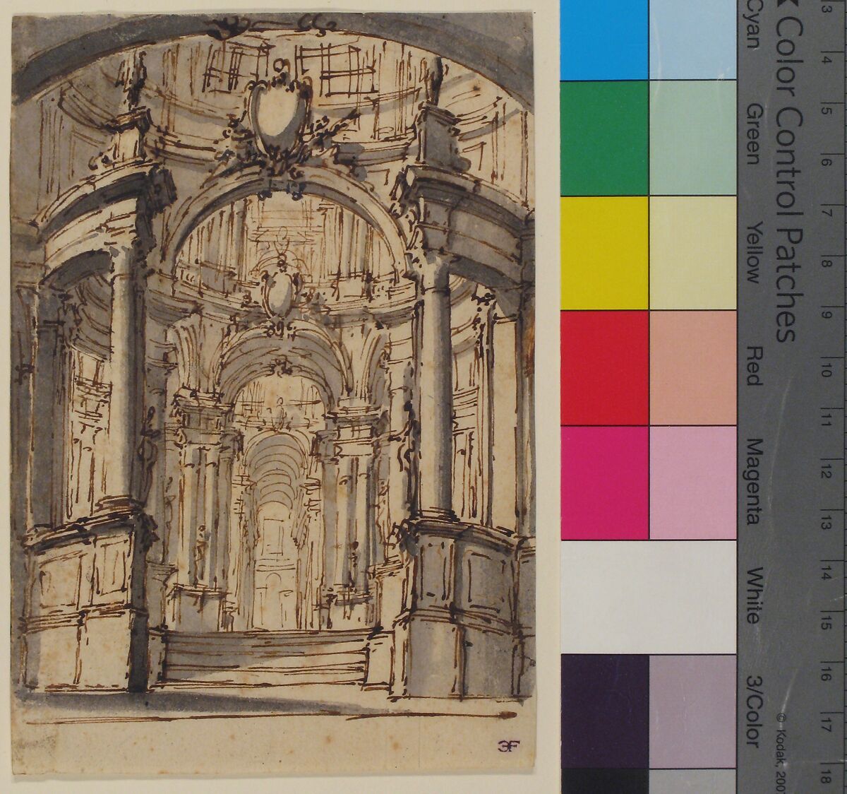 Design for Stage Set, Attributed to Giovanni Battista Natali III (Italian, Pontremoli, Tuscany 1698–1765 Naples), Pen and brown ink, brush and gray wash